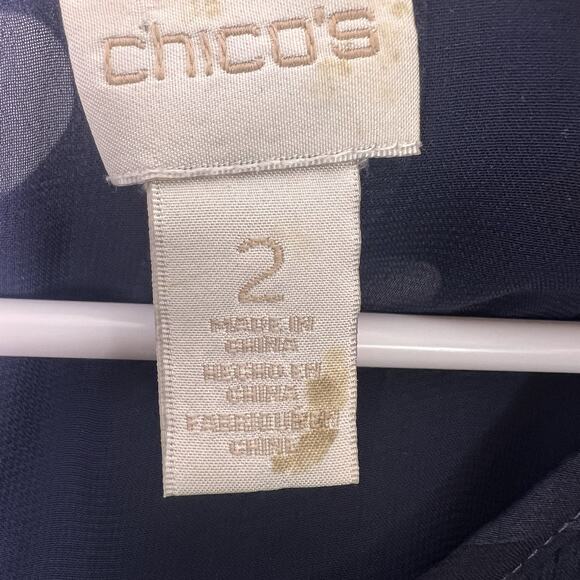 Chico's Women's Blue White Polka Dot Ruffle Sleeve Blouse Bell Sleeve Lace Sz L - Picture 7 of 12